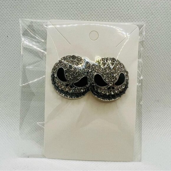 Halloween Skull Statement Earrings Rhinestone Jack Skellington Inspired Stud - Picture 11 of 11